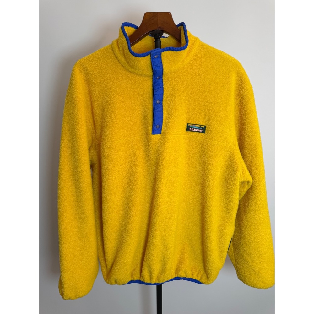 Vintage LL Bean Fleece Pullover Mens Large Tall Yellow Snap-T Made in USA B397